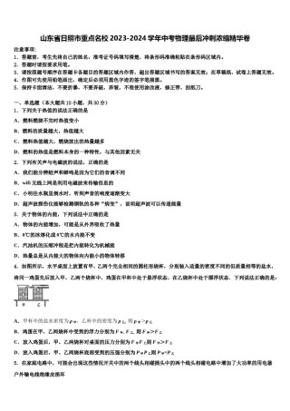 山东省日照市重点名校2023-2024学年中考物理最后冲刺浓缩精华卷含解析.doc