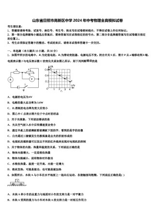 山东省日照市高新区中学2024年中考物理全真模拟试卷含解析.doc