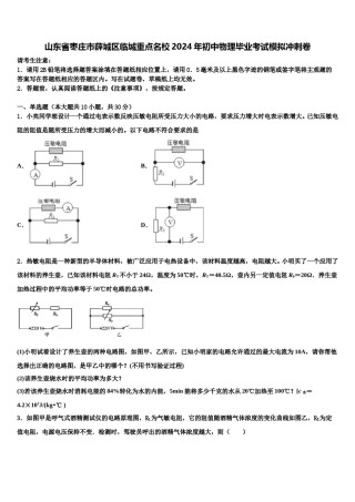 山东省枣庄市薛城区临城重点名校2024年初中物理毕业考试模拟冲刺卷含解析.doc