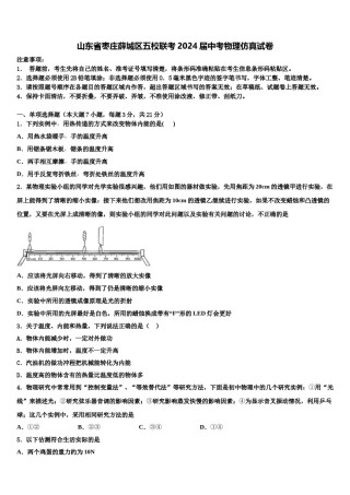 山东省枣庄薛城区五校联考2024届中考物理仿真试卷含解析.doc
