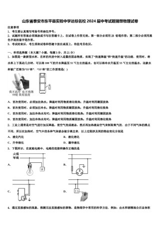 山东省泰安市东平县实验中学达标名校2024届中考试题猜想物理试卷含解析.doc