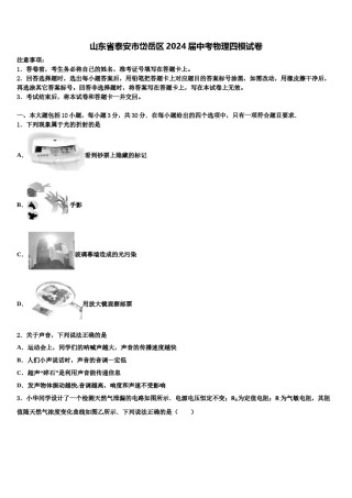 山东省泰安市岱岳区2024届中考物理四模试卷含解析.doc