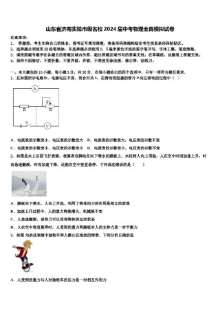 山东省济南实验市级名校2024届中考物理全真模拟试卷含解析.doc