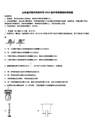 山东省济南市实验中学2024届中考物理模拟预测题含解析.doc