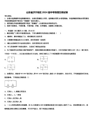 山东省济宁地区2024届中考物理五模试卷含解析.doc