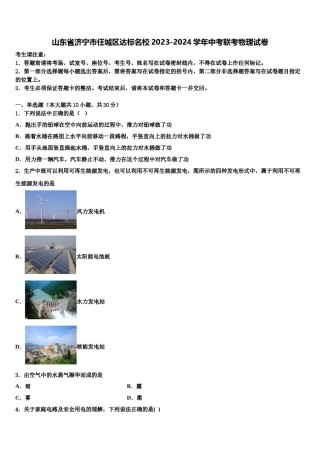 山东省济宁市任城区达标名校2023-2024学年中考联考物理试卷含解析.doc