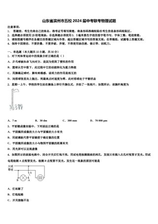 山东省滨州市五校2024届中考联考物理试题含解析.doc