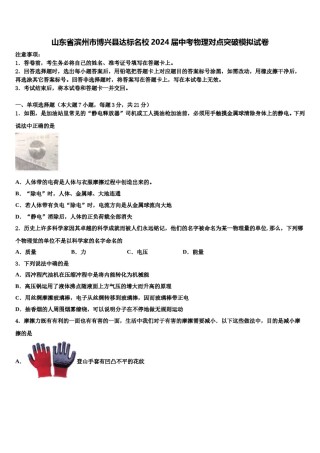 山东省滨州市博兴县达标名校2024届中考物理对点突破模拟试卷含解析.doc