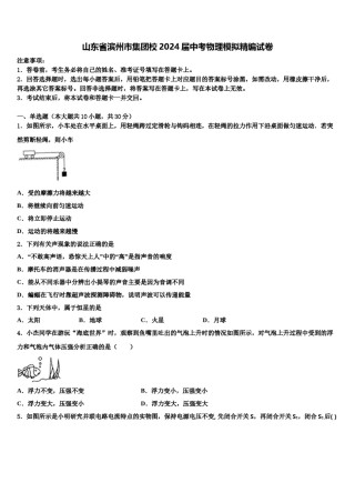 山东省滨州市集团校2024届中考物理模拟精编试卷含解析.doc