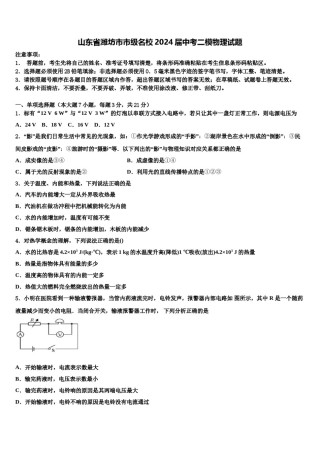 山东省潍坊市市级名校2024届中考二模物理试题含解析.doc