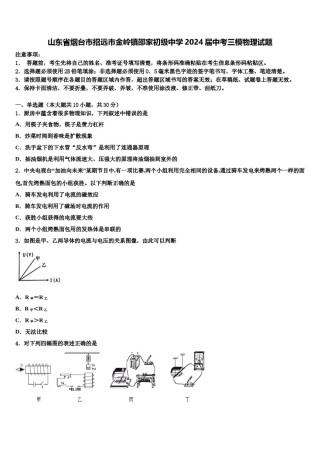 山东省烟台市招远市金岭镇邵家初级中学2024届中考三模物理试题含解析.doc