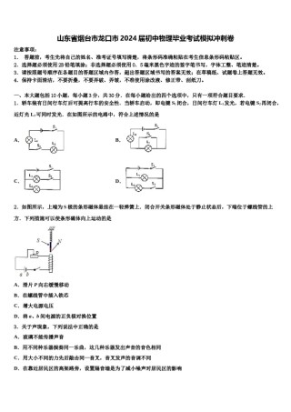 山东省烟台市龙口市2024届初中物理毕业考试模拟冲刺卷含解析.doc