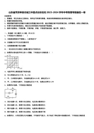 山东省菏泽单县北城三中重点达标名校2023-2024学年中考物理考前最后一卷含解析.doc