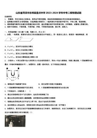 山东省菏泽市东明县重点中学2023-2024学年中考二模物理试题含解析.doc