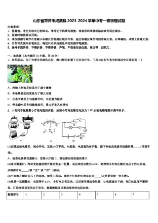 山东省菏泽市成武县2023-2024学年中考一模物理试题含解析.doc