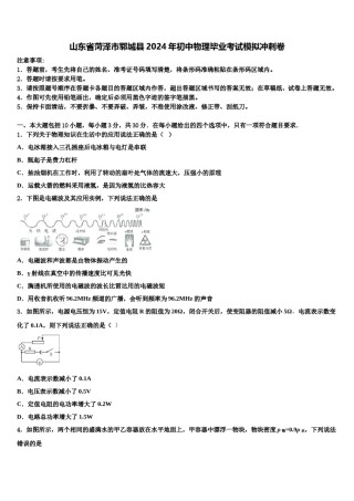 山东省菏泽市郓城县2024年初中物理毕业考试模拟冲刺卷含解析.doc