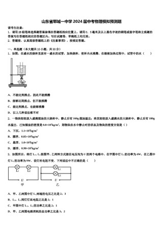 山东省郓城一中学2024届中考物理模拟预测题含解析.doc