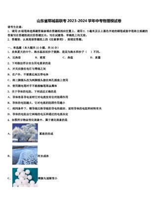 山东省郓城县联考2023-2024学年中考物理模试卷含解析.doc