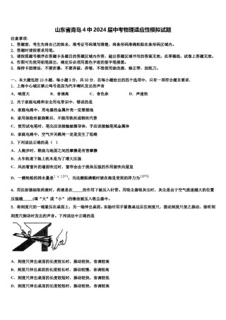 山东省青岛4中2024届中考物理适应性模拟试题含解析.doc