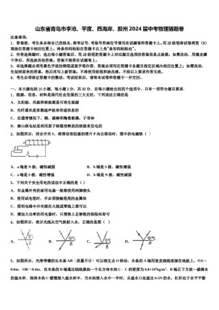 山东省青岛市李沧、平度、西海岸、胶州2024届中考物理猜题卷含解析.doc