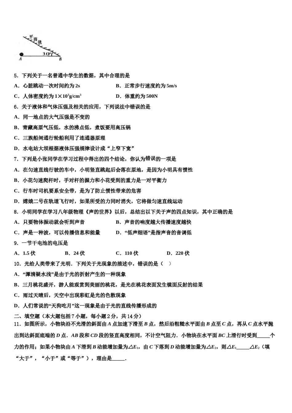 山西省朔州地区重点中学2024届中考物理最后一模试卷含解析.doc_第2页