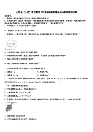 山西省（大同）重点名校2024届中考物理最后冲刺浓缩精华卷含解析.doc