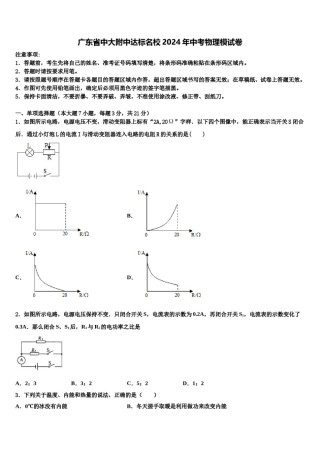 广东省中大附中达标名校2024年中考物理模试卷含解析.doc