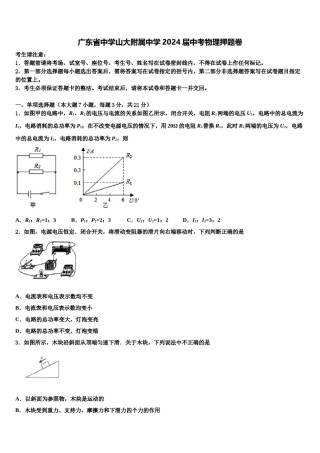 广东省中学山大附属中学2024届中考物理押题卷含解析.doc