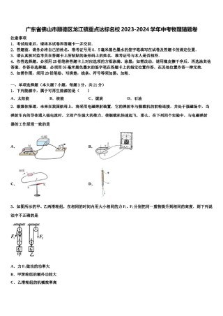 广东省佛山市顺德区龙江镇重点达标名校2023-2024学年中考物理猜题卷含解析.doc