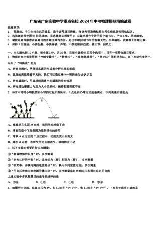 广东省广东实验中学重点名校2024年中考物理模拟精编试卷含解析.doc