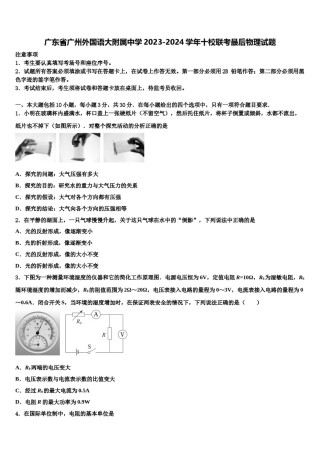 广东省广州外国语大附属中学2023-2024学年十校联考最后物理试题含解析.doc