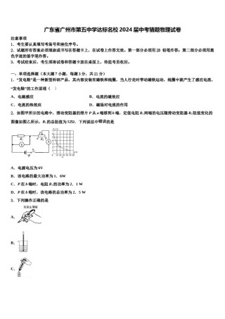 广东省广州市第五中学达标名校2024届中考猜题物理试卷含解析.doc