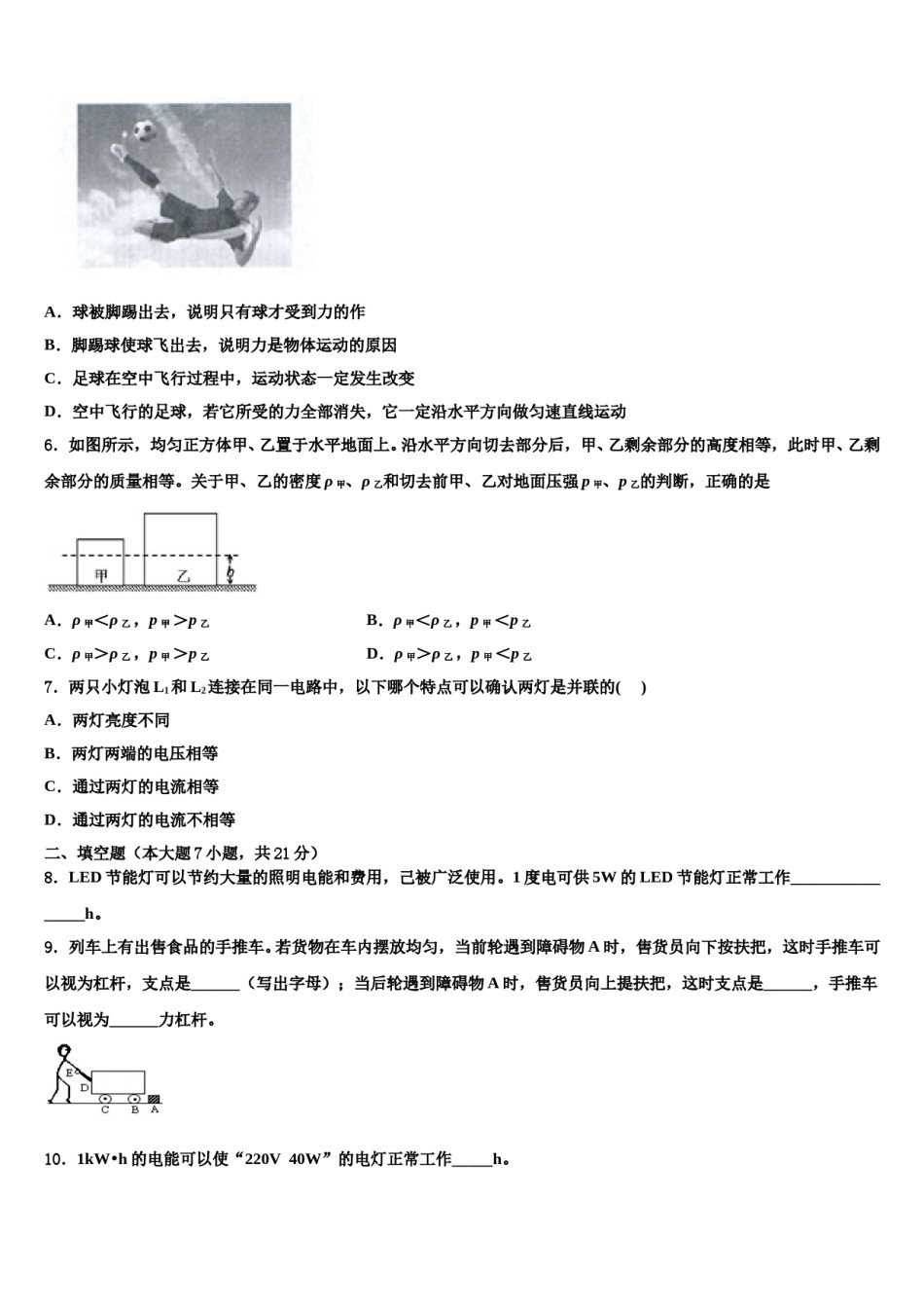 广东省广州越秀区四校联考2024年中考冲刺卷物理试题含解析.doc_第2页