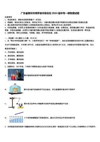 广东省惠州市博罗县市级名校2024届中考一模物理试题含解析.doc