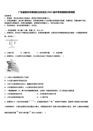 广东省惠州市惠城区达标名校2024届中考物理模拟预测题含解析.doc