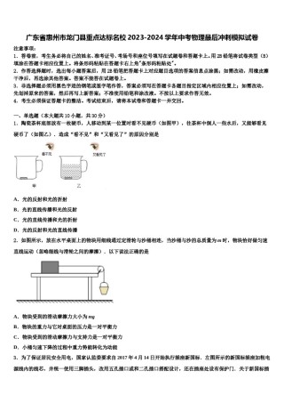 广东省惠州市龙门县重点达标名校2023-2024学年中考物理最后冲刺模拟试卷含解析.doc