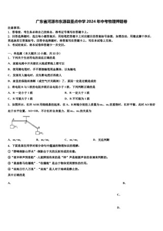 广东省河源市东源县重点中学2024年中考物理押题卷含解析.doc