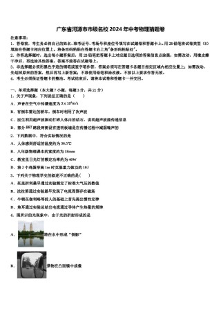 广东省河源市市级名校2024年中考物理猜题卷含解析.doc
