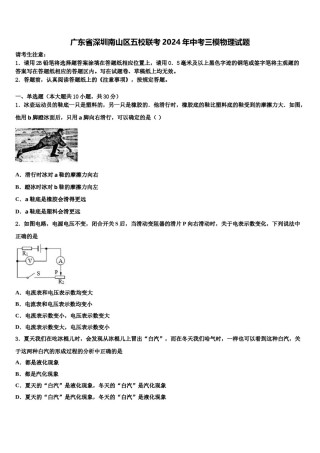 广东省深圳南山区五校联考2024年中考三模物理试题含解析.doc