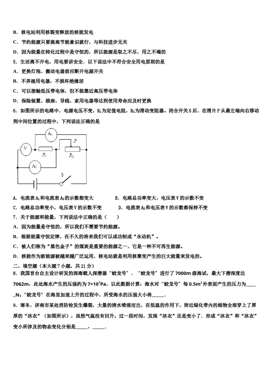 广东省深圳市深圳实验学校初中部联考2024年中考物理适应性模拟试题含解析.doc_第2页