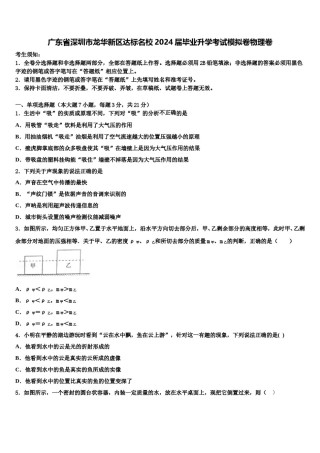 广东省深圳市龙华新区达标名校2024届毕业升学考试模拟卷物理卷含解析.doc