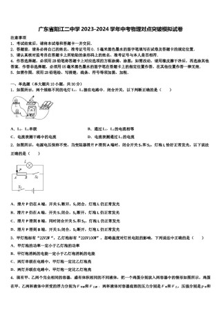广东省阳江二中学2023-2024学年中考物理对点突破模拟试卷含解析.doc