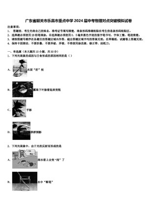 广东省韶关市乐昌市重点中学2024届中考物理对点突破模拟试卷含解析.doc