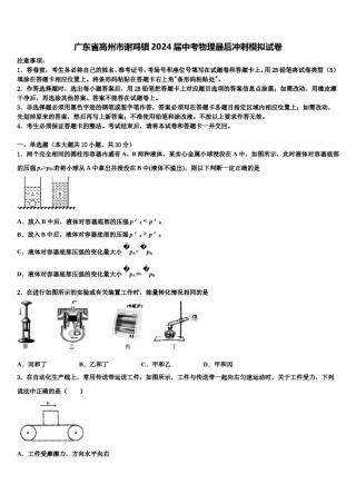 广东省高州市谢鸡镇2024届中考物理最后冲刺模拟试卷含解析.doc