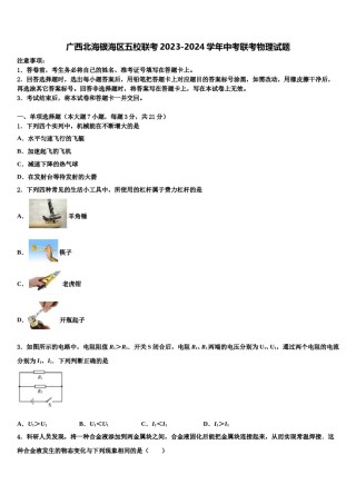 广西北海银海区五校联考2023-2024学年中考联考物理试题含解析.doc