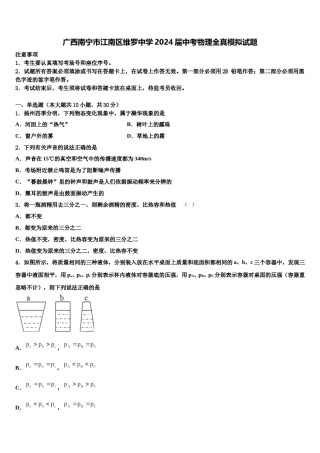 广西南宁市江南区维罗中学2024届中考物理全真模拟试题含解析.doc