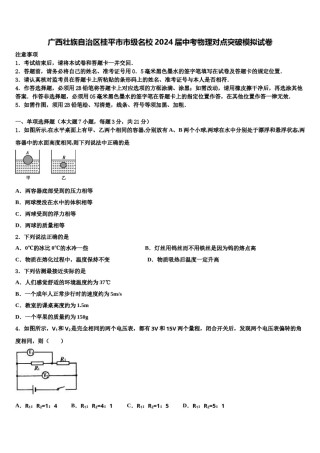 广西壮族自治区桂平市市级名校2024届中考物理对点突破模拟试卷含解析.doc