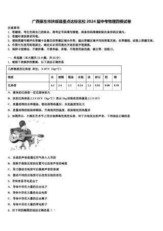 广西崇左市扶绥县重点达标名校2024届中考物理四模试卷含解析.doc