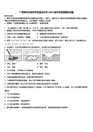 广西柳州市城中学区重点中学2024届中考物理模拟试题含解析.doc