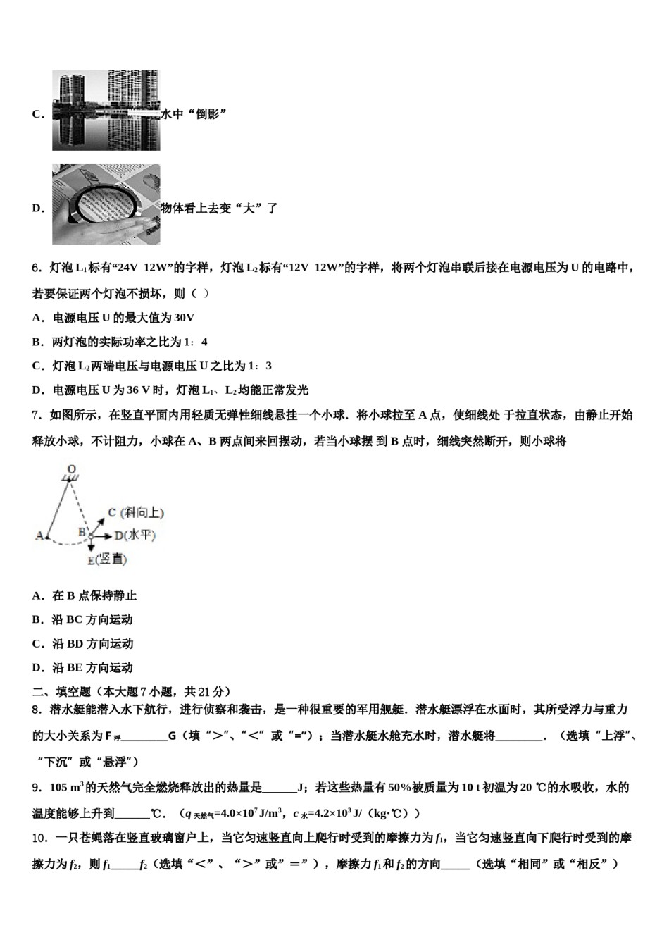 广西河池市天峨县重点名校2023-2024学年中考适应性考试物理试题含解析.doc_第2页